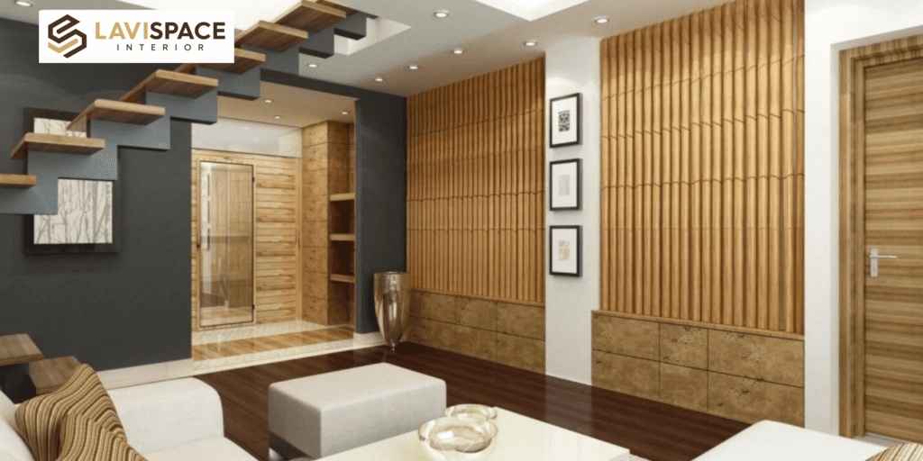 Bamboo material used in sustainable home interior design.