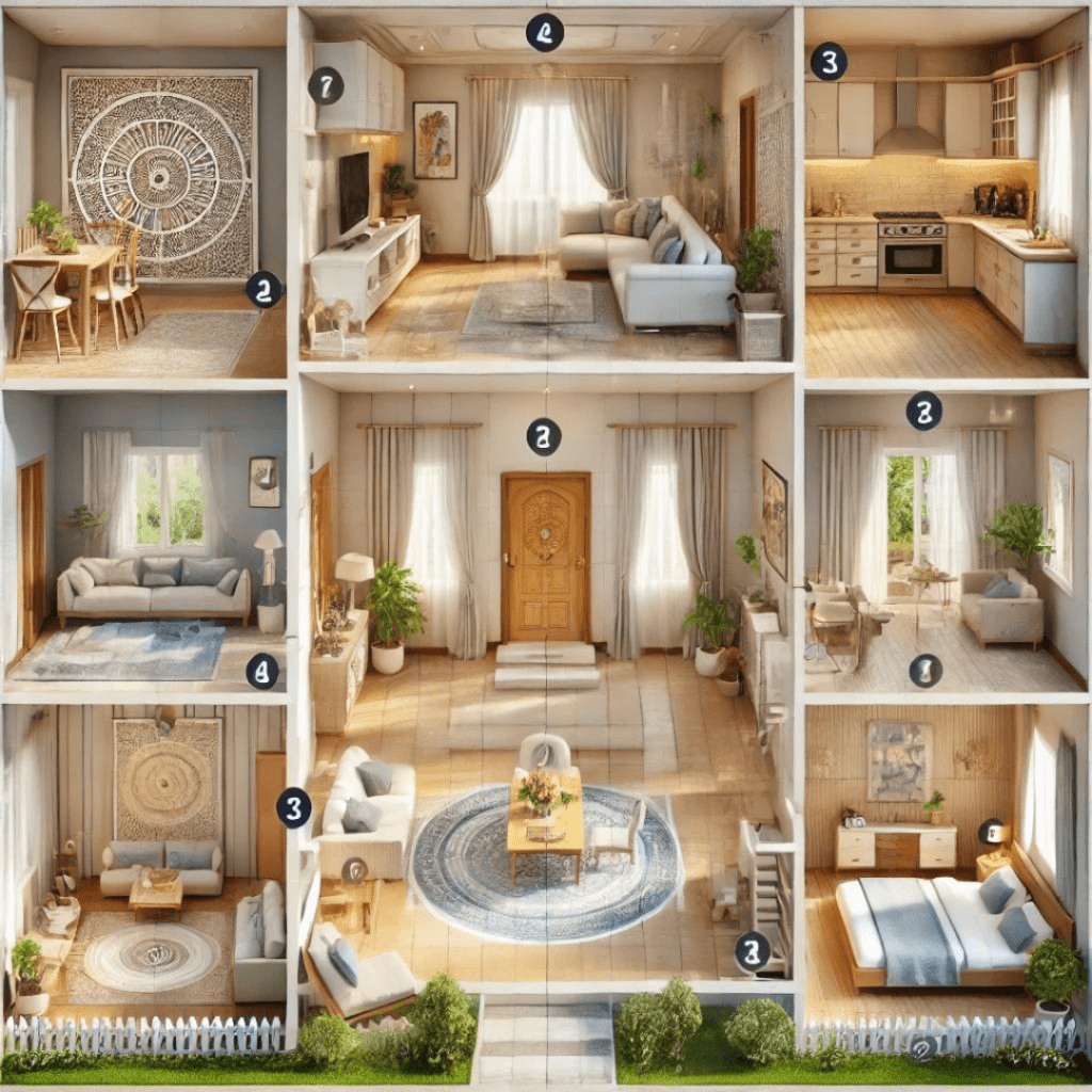 Vastu Shastra room placement guide for home design.