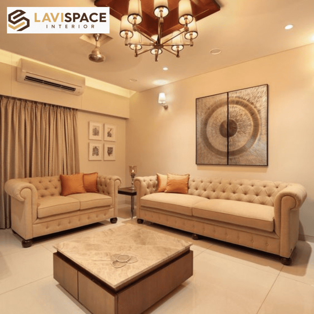 Small Drawing room interior design with furniture.